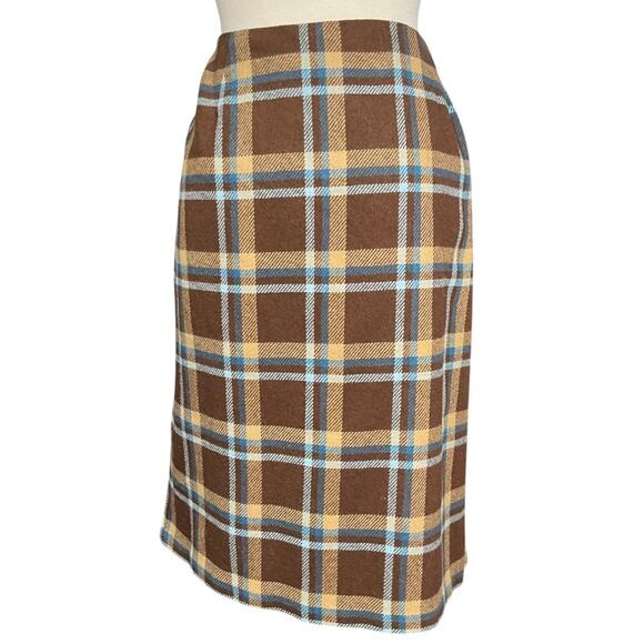 Sag Harbor Brown Plaid Wool Blend Wrap Skirt Size 18 Lined Vintage Fall Winter - Picture 2 of 10